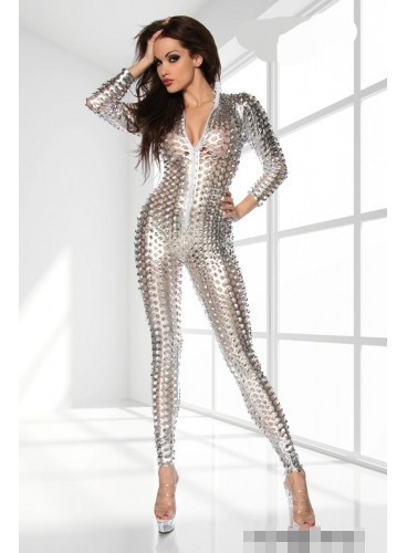 Fashion Punk 3D Intricately crafted Goth Overall Catsuit jumpsuit Costume silver